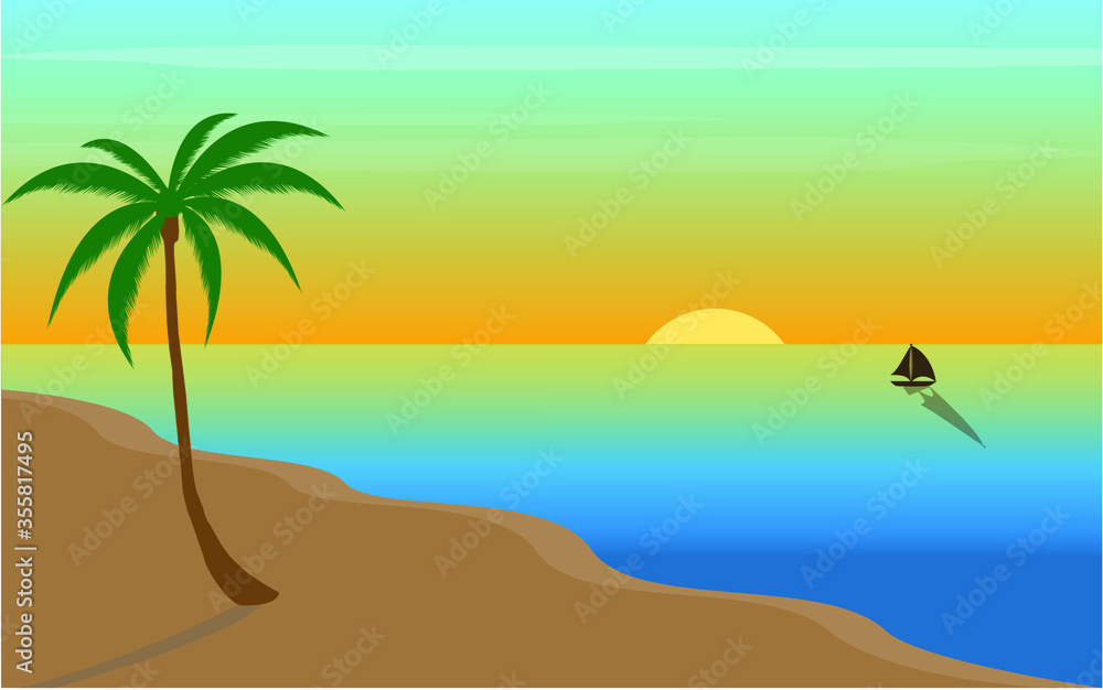 beautiful summer landscape Coconut Tree Beach Sunset view