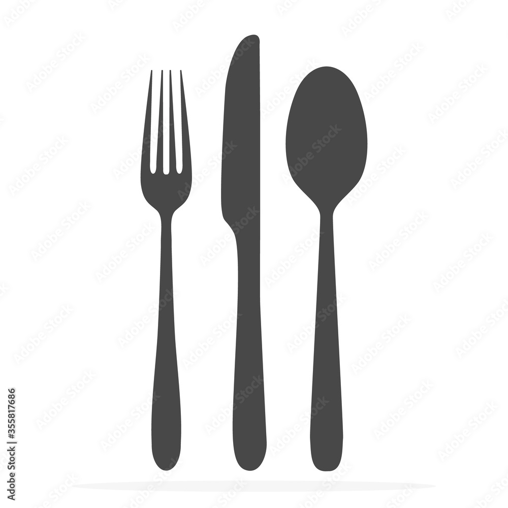 Black silhouette of fork, knife and spoon vector icon set. cutlery isolated on a white background Black silhouette of fork, knife and spoon vector icon set. cutlery isolated on a white background
