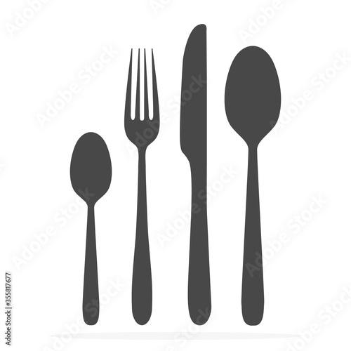 Black silhouette of fork, knife and spoon vector icon set. cutlery isolated on a white background