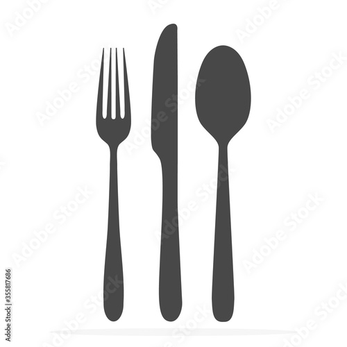 Black silhouette of fork, knife and spoon vector icon set. cutlery isolated on a white background