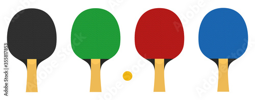 A set of rackets for playing table tennis. Red, black, green and blue. Isolated on a white background. vector illustration