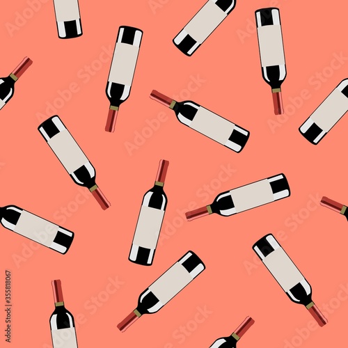 Wine Bottles Seamless Pattern Background or Wallpaper