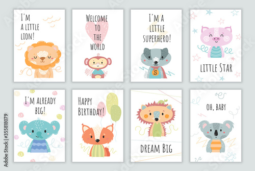 Set of cards with animals for the baby. Vector illustration.