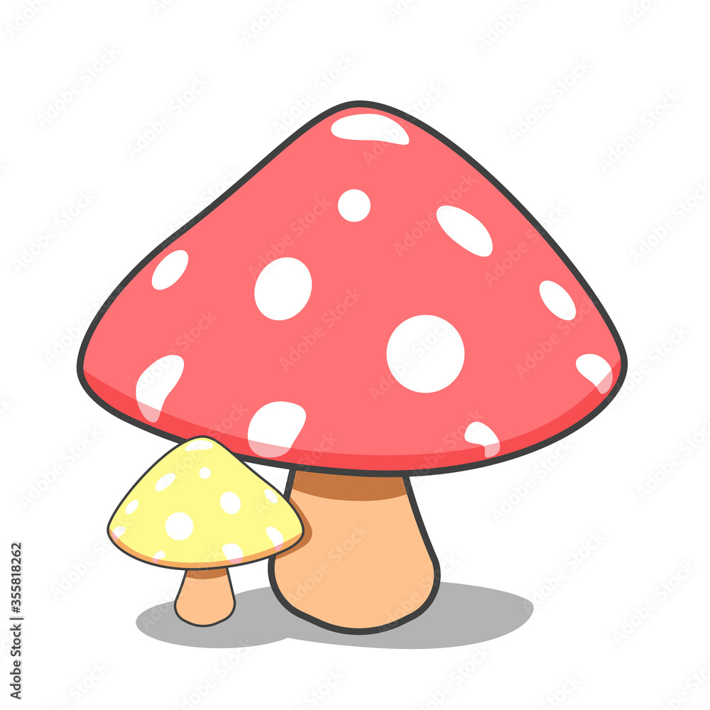 big red mushroom and little yellow mushroom. pair of mushroom. vector illustration big red mushroom and little yellow mushroom. pair of mushroom. vector illustration