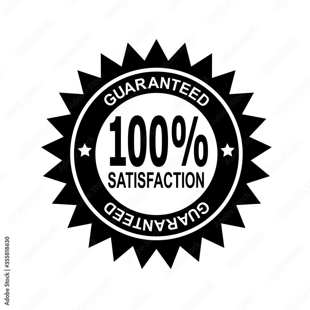 100% Percent Satisfaction Guaranteed Stamp Mark Seal Sign Black and White 100% Percent Satisfaction Guaranteed Stamp Mark Seal Sign Black and White