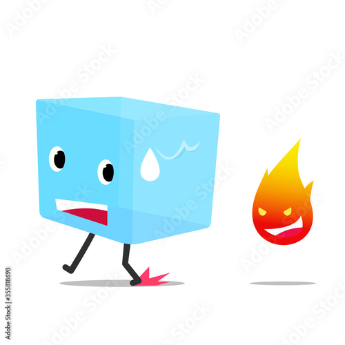 Block of ice chased by fire
