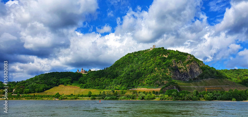 Bild auf Leinwand Bonn Mehlem Germany at the beginning of may in the evening on the Rhine with vie