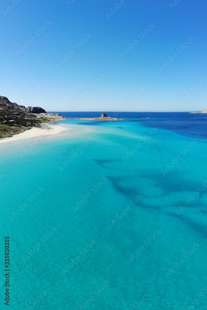 Stintino, Sardinia, Isola Piana, bird eye view. Amazing turquoise sea and sandy beach