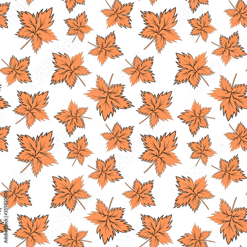 Seamless texture, square, pattern - autumn waltz. Falling leaves of different sizes. A five-leaf. Maple leaf. Figure for the background of the site or blog, textiles, packaging, wallpaper. Vector
