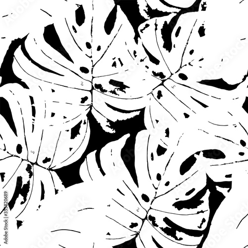 Monochrome Monstera Leaves Textile Vector 