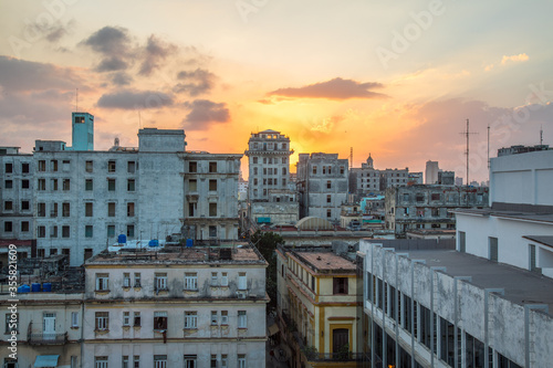Sunset over Calle Obispo, central Havana