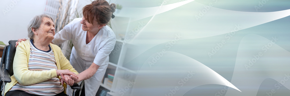 Obraz premium Concept of elderly support; panoramic banner
