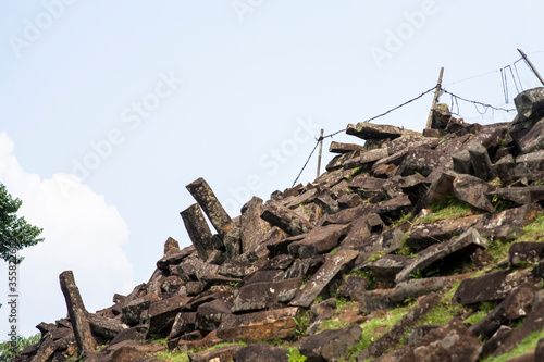 Arrangement of stone on the megalithic site, Gunung Padang isolated whaite background