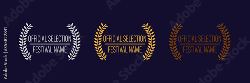 film movie award vector. laurel festival winner wreath. best cinema star icon. gold logo. celebrity branch prize. academy entertainment reel. reward emblem banner. olive palm. photo