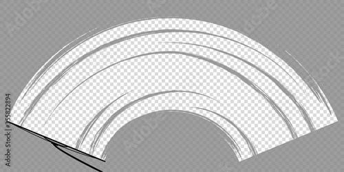 car wiper on windscreen or windshield vector illustration. rain water on front glass. clean dirt dust snow blades. road safety. auto motion mockup. transparent template. stock icon. inside vehicle