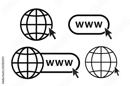 online internet icon website symbol set vector illustration. www site access. web net world globe in computer. click mouse cursor sign. go visit enter webpage. browse white background isolated