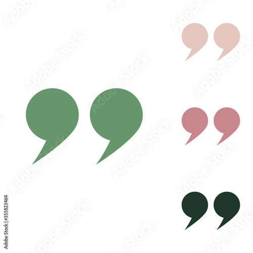 Quote sign. Russian green icon with small jungle green, puce and desert sand ones on white background. Illustration. photo