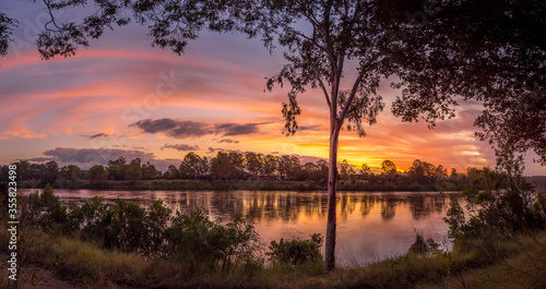 Panoramic River Sunset with Reflections
