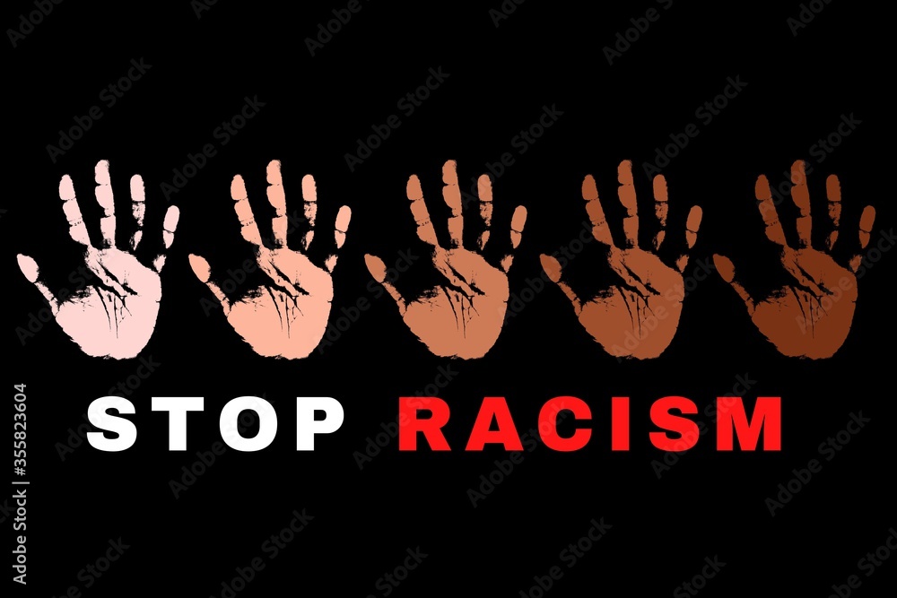 Fototapeta premium Stop Racism Illustration showing 5 colored palm. There is a huge protest going on in many cities of United States of America over the death of 