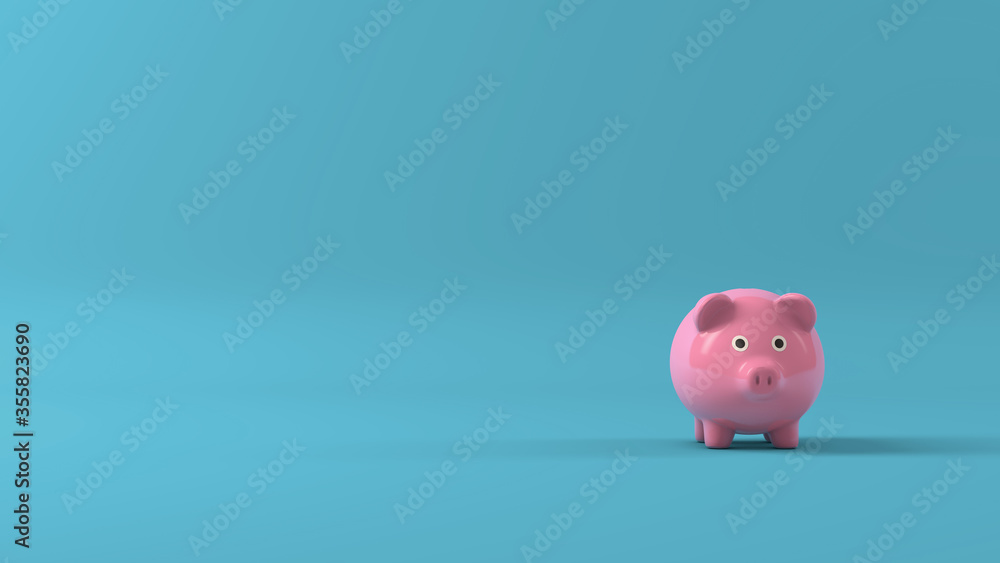pink piggy bank on light blue pastel color pink piggy bank on light blue pastel color