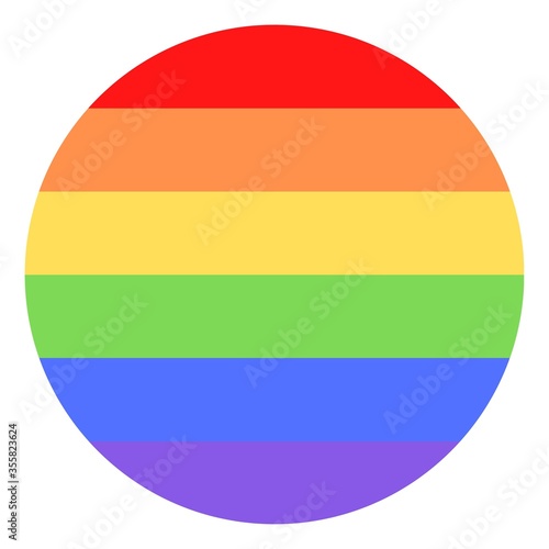 Illustration of colorful rainbow / pride flag / banner of LGBTQ (Lesbian, gay, bisexual, transgender & Queer) organization inside circle. June is celebrated as Pride month & parades are held in cities