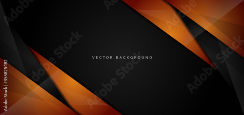 Template corporate banner of orange and black glossy stripes on black background.