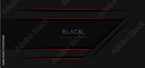 Abstract template  black geometric overlapping  background with red light effect.