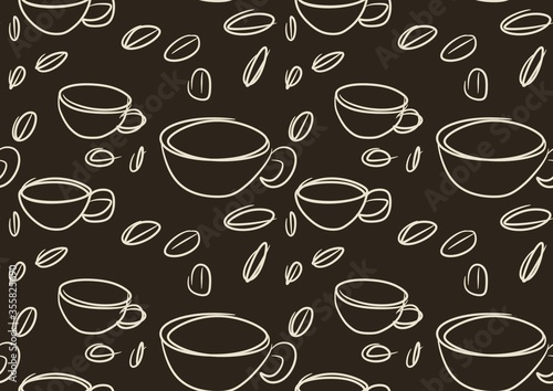Pattern and seamless cups of coffee drawing  