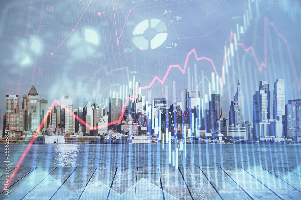 Forex graph on city view with skyscrapers background multi exposure. Financial analysis concept. Forex graph on city view with skyscrapers background multi exposure. Financial analysis concept.