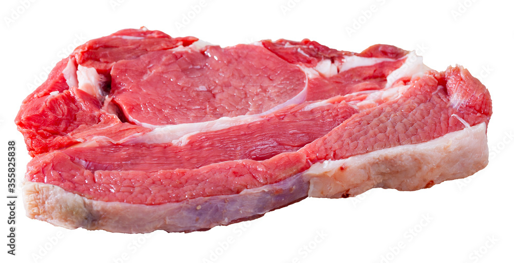 Fototapeta premium Ingredients for cooking. Fresh raw beef entrecote on wooden cutting board
