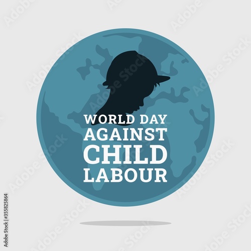 World day against child labour background with children as a worker. Flat style vector illustration concept of stop child exploitation campaign for poster and banner.