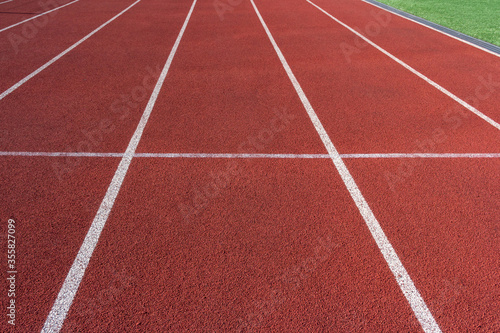 The markings on the treadmill. Treadmill at the sports stadium. Sports Stadium