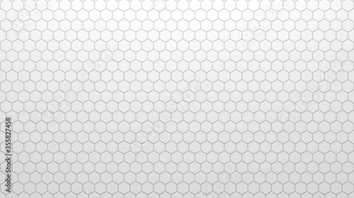Abstract geometric background of extruded small white hexagons, 3D render illustration