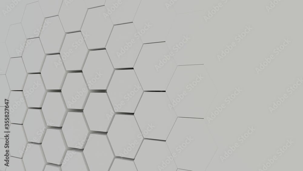 Abstract geometric background of extruded white hexagons, 3D render illustration Abstract geometric background of extruded white hexagons, 3D render illustration