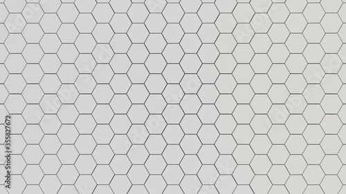 Abstract geometric background of extruded white hexagons, 3D render illustration