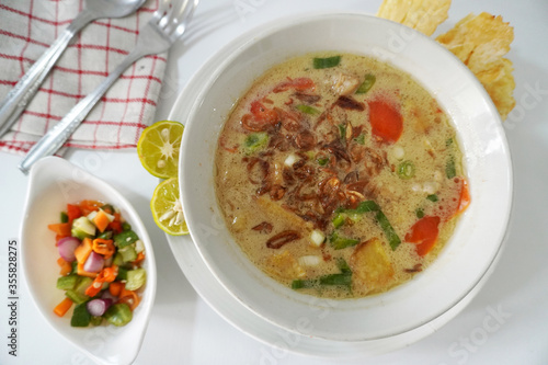 Soto Betawi. Traditional beef and offal soup from Betawi, Jakarta.