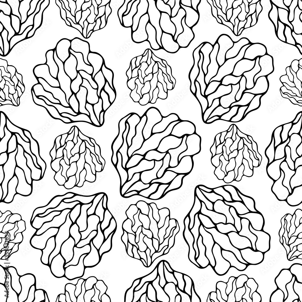 Coral reef. Sea sponge. Endless vector pattern on a colorless isolated background. Hand drawing style. Elegant seamless ornament. Idea for textile, wrapping paper, cover, background, wallpaper. Coral reef. Sea sponge. Endless vector pattern on a colorless isolated background. Hand drawing style. Elegant seamless ornament. Idea for textile, wrapping paper, cover, background, wallpaper.