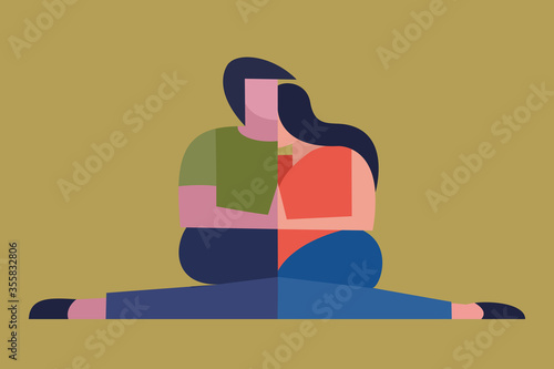 Illustration of a happy loving couple sitting together