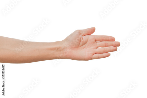 Left palm of male hand Isolated on white background. with clipping path.