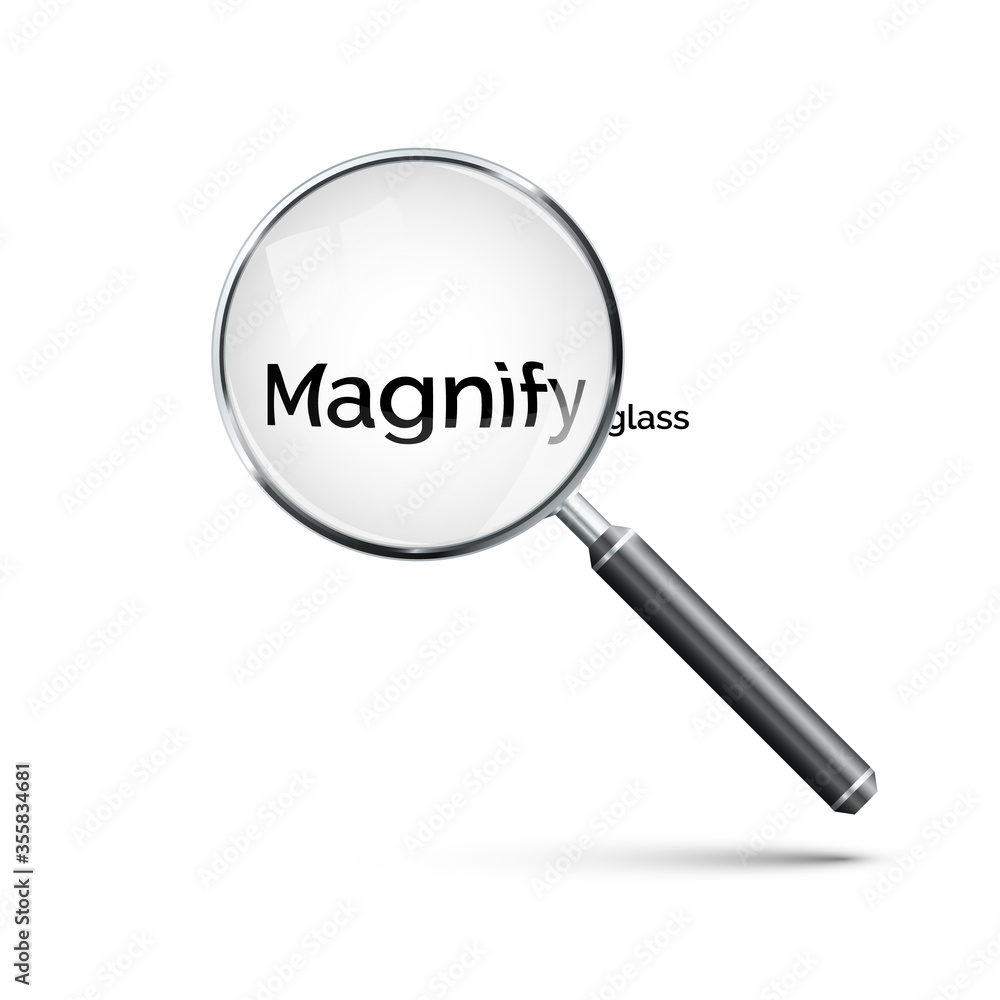 Magnifying glass with metal frame and black handle. Realistic style icon. Vector Magnifying glass with metal frame and black handle. Realistic style icon. Vector