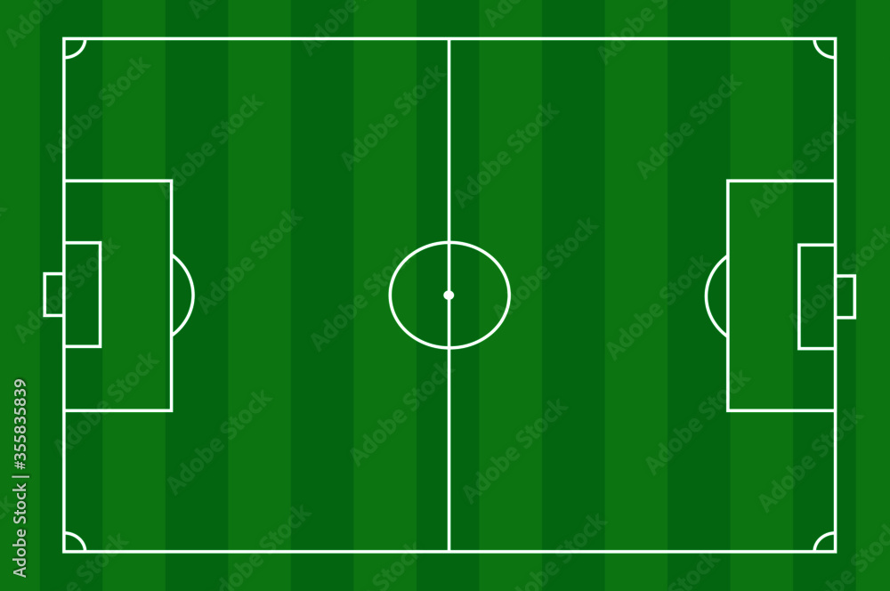 Football field. Football markup template. Standard ratios of European football. Stadium. Vector illustration.