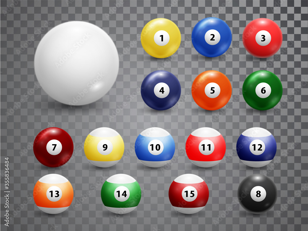 Billiard balls, american pool accessory set. Realistic balls on transparent background. Vector design elements Billiard balls, american pool accessory set. Realistic balls on transparent background. Vector design elements