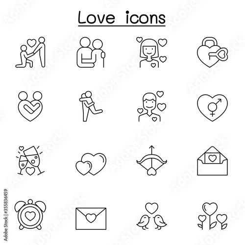 Love icon set in thin line style