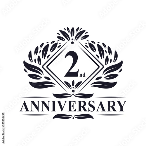 2 years Anniversary Logo, Luxury floral 2nd anniversary logo.