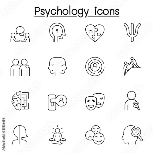 Psychology icons set in thin line style