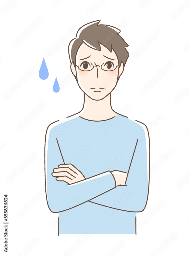 不安・疑問・悩みを感じる正面向きの男性 不安・疑問・悩みを感じる正面向きの男性