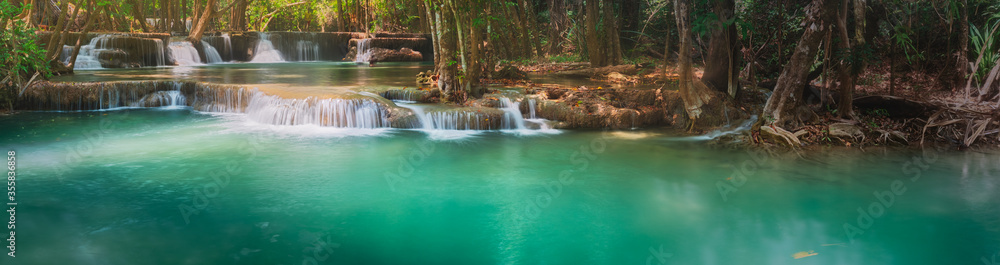 Beautiful waterfall Huai Mae Khamin, Thailand. Panorama