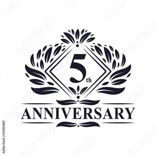 5 years Anniversary Logo, Luxury floral 5th anniversary logo.
