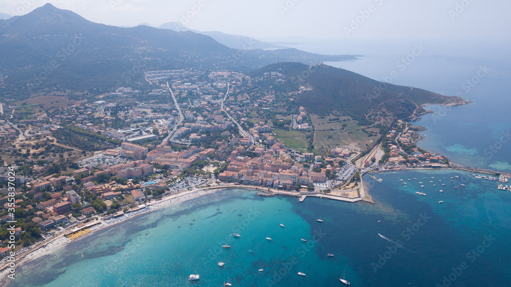 Aerial View of Coastline and City Centre at Isola Rossa 