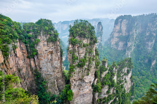 Famous tourist attraction of China - Avatar Hallelujah Mountain in Zhangjiajie stone pillars cliff mountains at Wulingyuan  Hunan  China